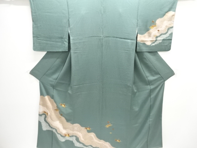 絞り霞に花筏模様刺繍一つ紋訪問着